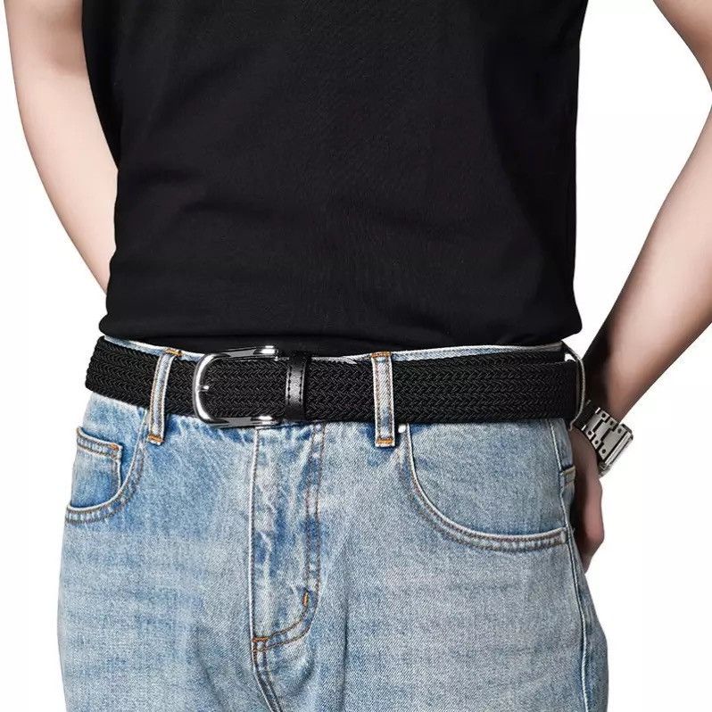 Other High Quality Women Men Knitted Silver Black Pin Buckle Belt Size ONE SIZE - 4 Thumbnail