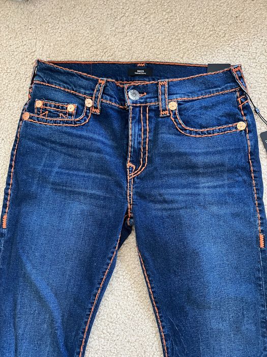 True Religion Big t orange stitching 3d whisker slim fit denim jeans ...