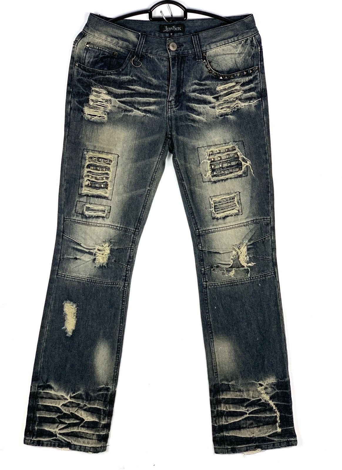 If Six Was Nine Japan Low Box Punk Spike Jeans Patchwork Design Kurt Cobain Size US 31 - 2 Thumbnail
