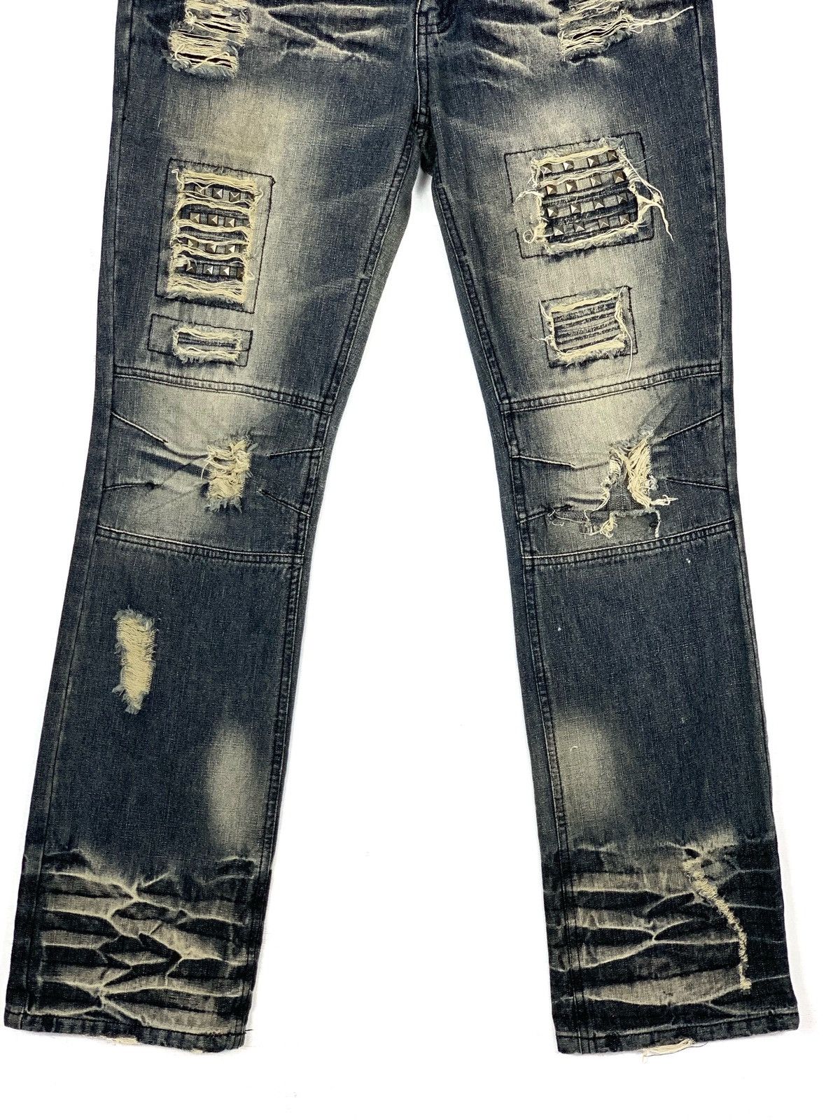 If Six Was Nine Japan Low Box Punk Spike Jeans Patchwork Design Kurt Cobain Size US 31 - 3 Thumbnail