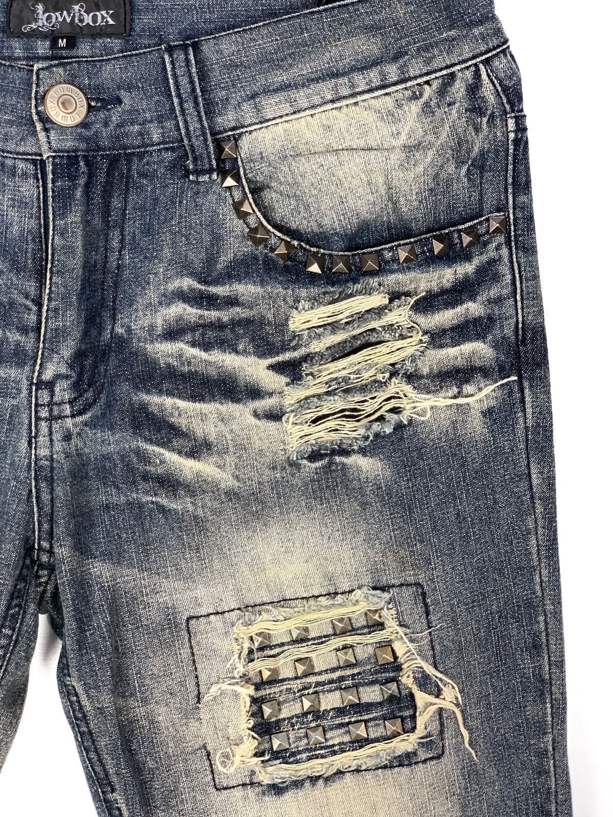 If Six Was Nine Japan Low Box Punk Spike Jeans Patchwork Design Kurt Cobain Size US 31 - 11 Thumbnail