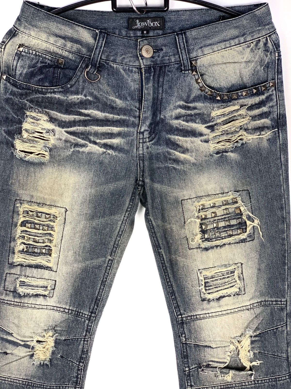 If Six Was Nine Japan Low Box Punk Spike Jeans Patchwork Design Kurt Cobain Size US 31 - 5 Thumbnail