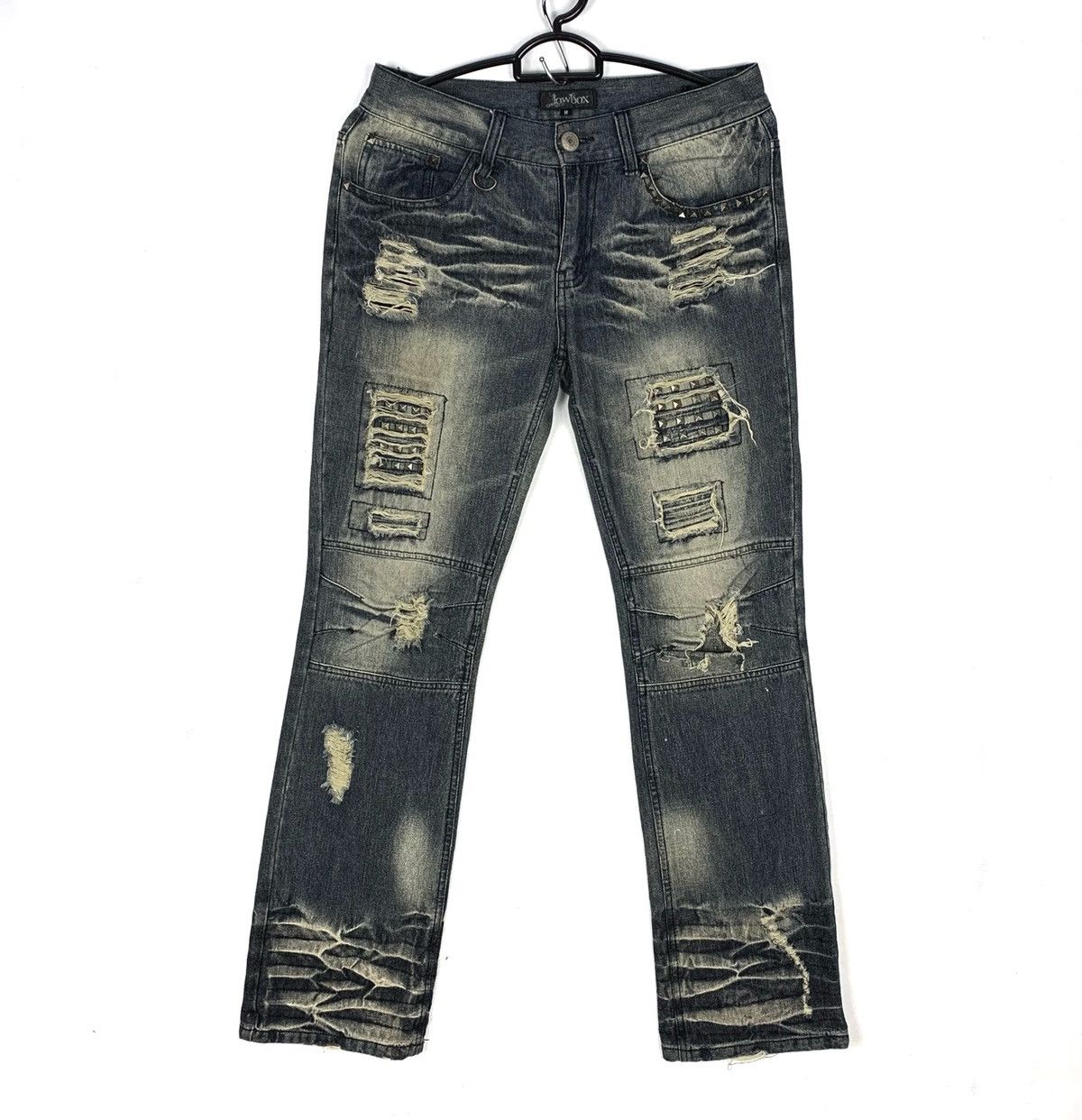 If Six Was Nine Japan Low Box Punk Spike Jeans Patchwork Design Kurt Cobain Size US 31 - 1 Thumbnail
