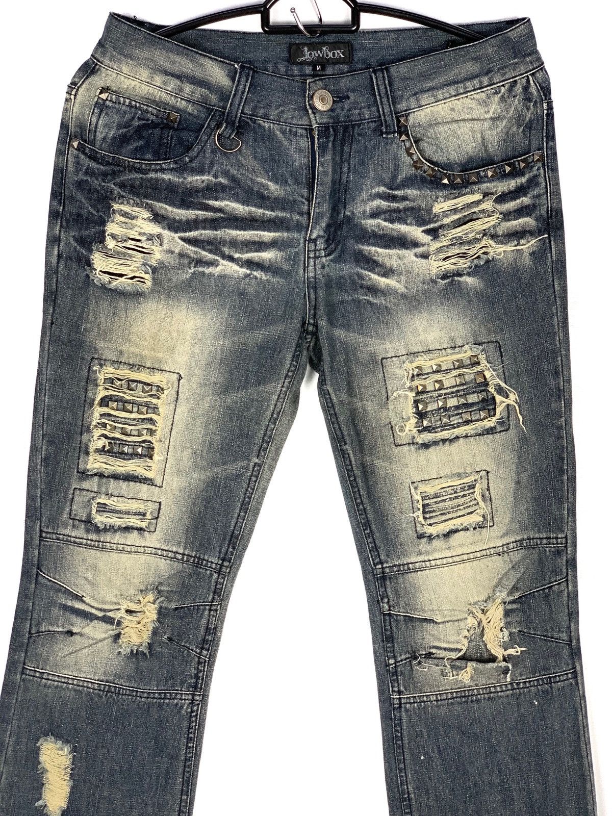 If Six Was Nine Japan Low Box Punk Spike Jeans Patchwork Design Kurt Cobain Size US 31 - 4 Thumbnail