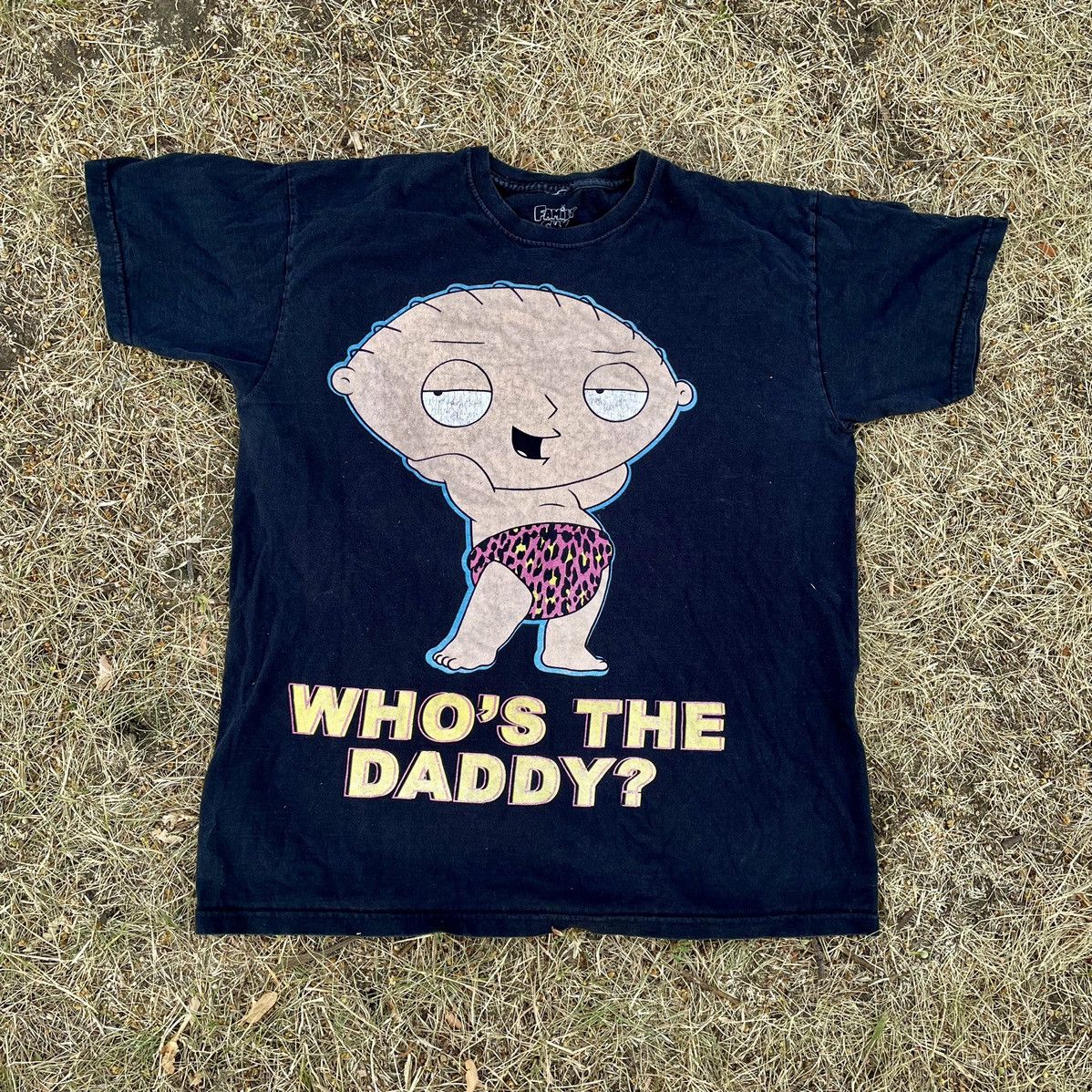 image of Y2K Adult “ Who The Daddy?” Humor Tee Streetwear in Black, Men's (Size Medium)
