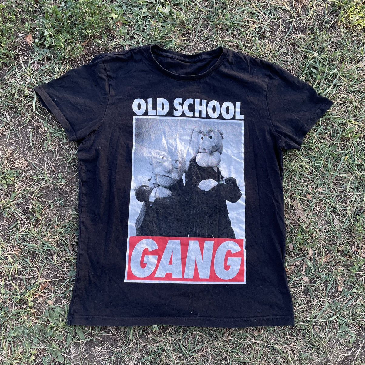 image of Y2K Adult “Old School Gang ” Spot Marley Humor Tee in Black, Men's (Size Small)