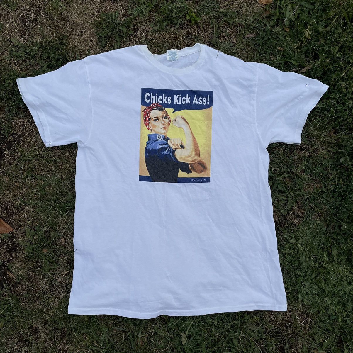 image of Y2K Adult “ Chicks Kick As ” Humor Tee, Men's (Size Medium)