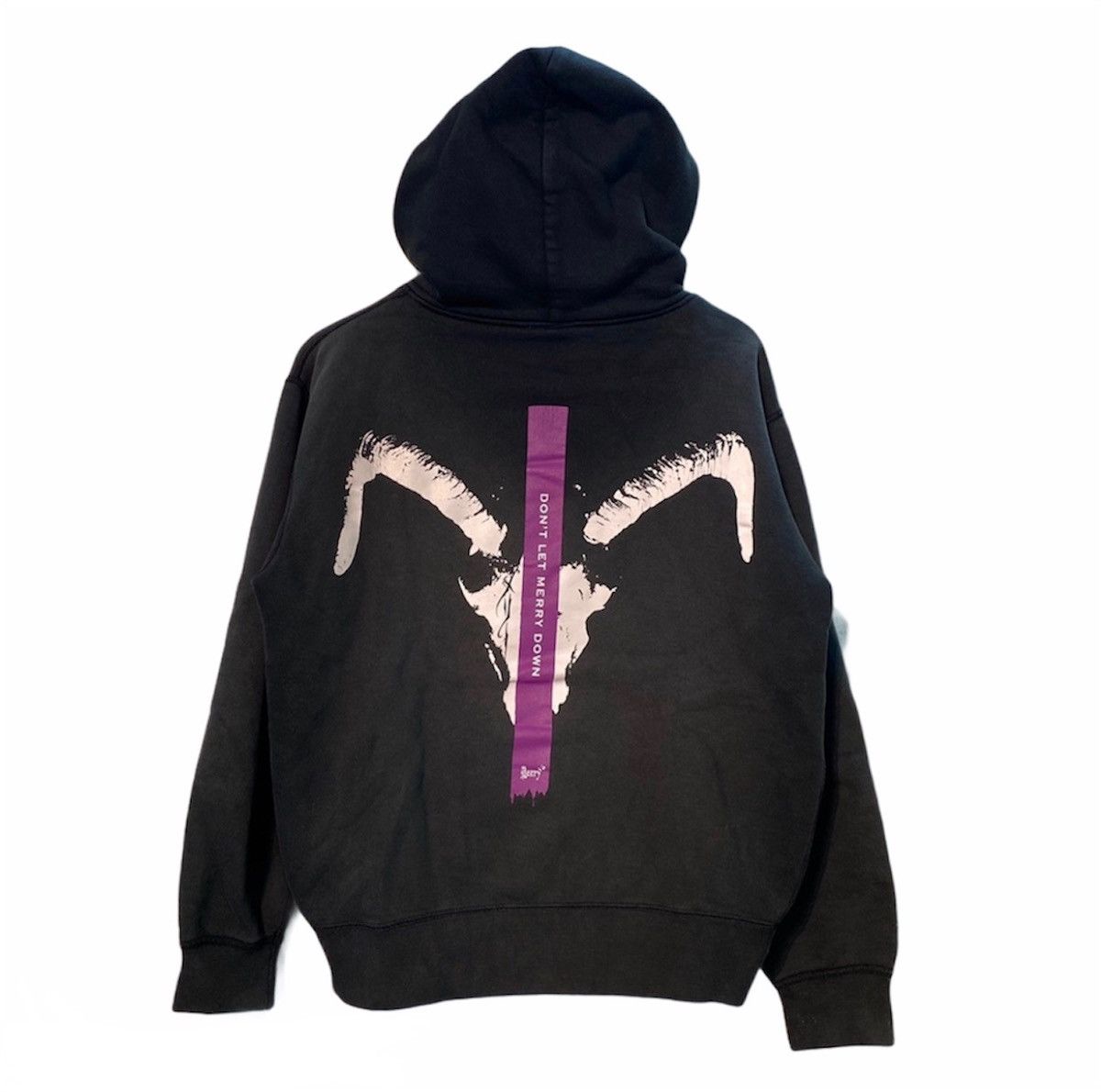 image of Band Tees x Vintage Frocks Please Please Merry Down Hoodie in Black, Men's (Size Large)