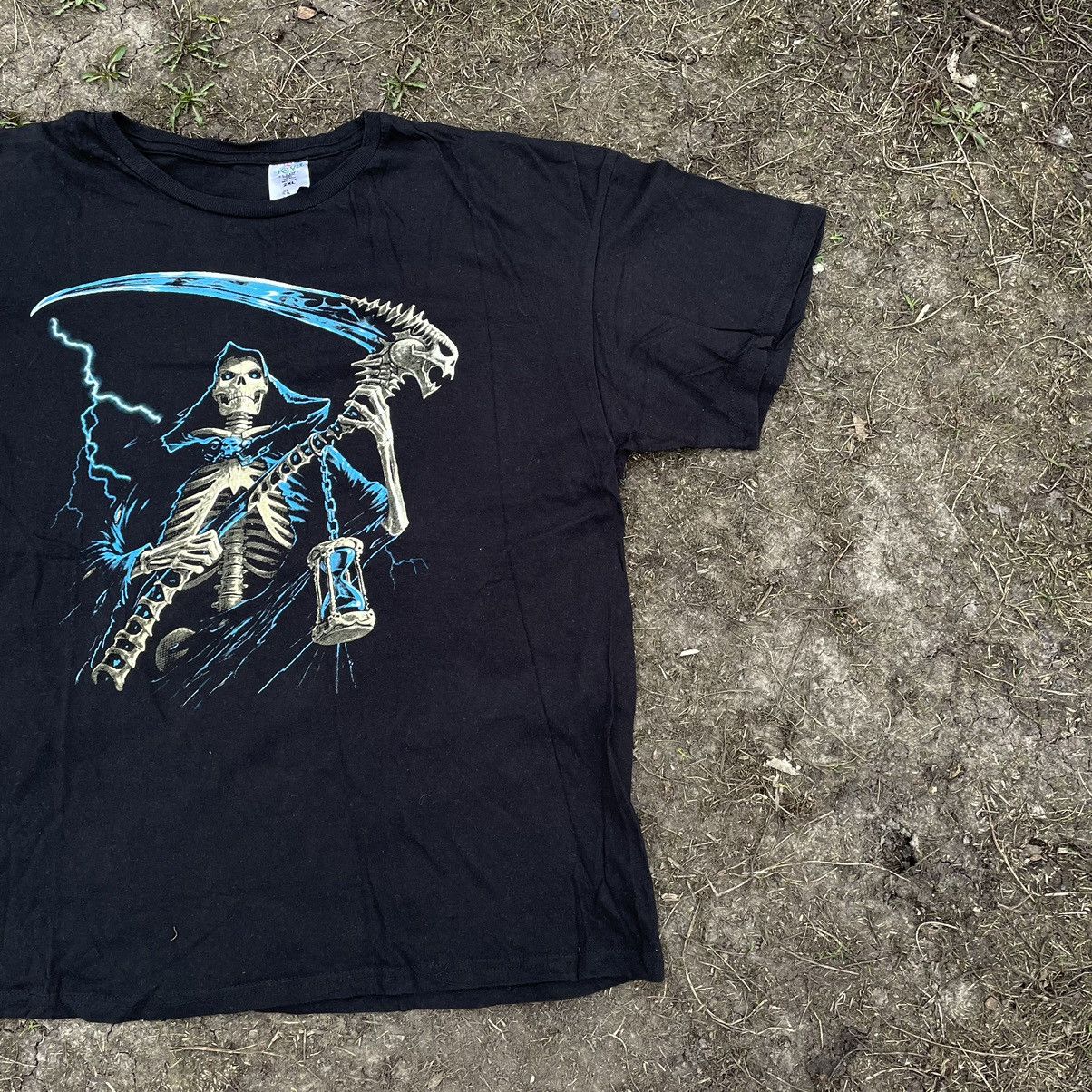 Vintage Vintage 90s Skeleton Reaper Graphic Tee Grim Grunge Boxy XL Size US XL / EU 56 / 4 - 4 Thumbnail