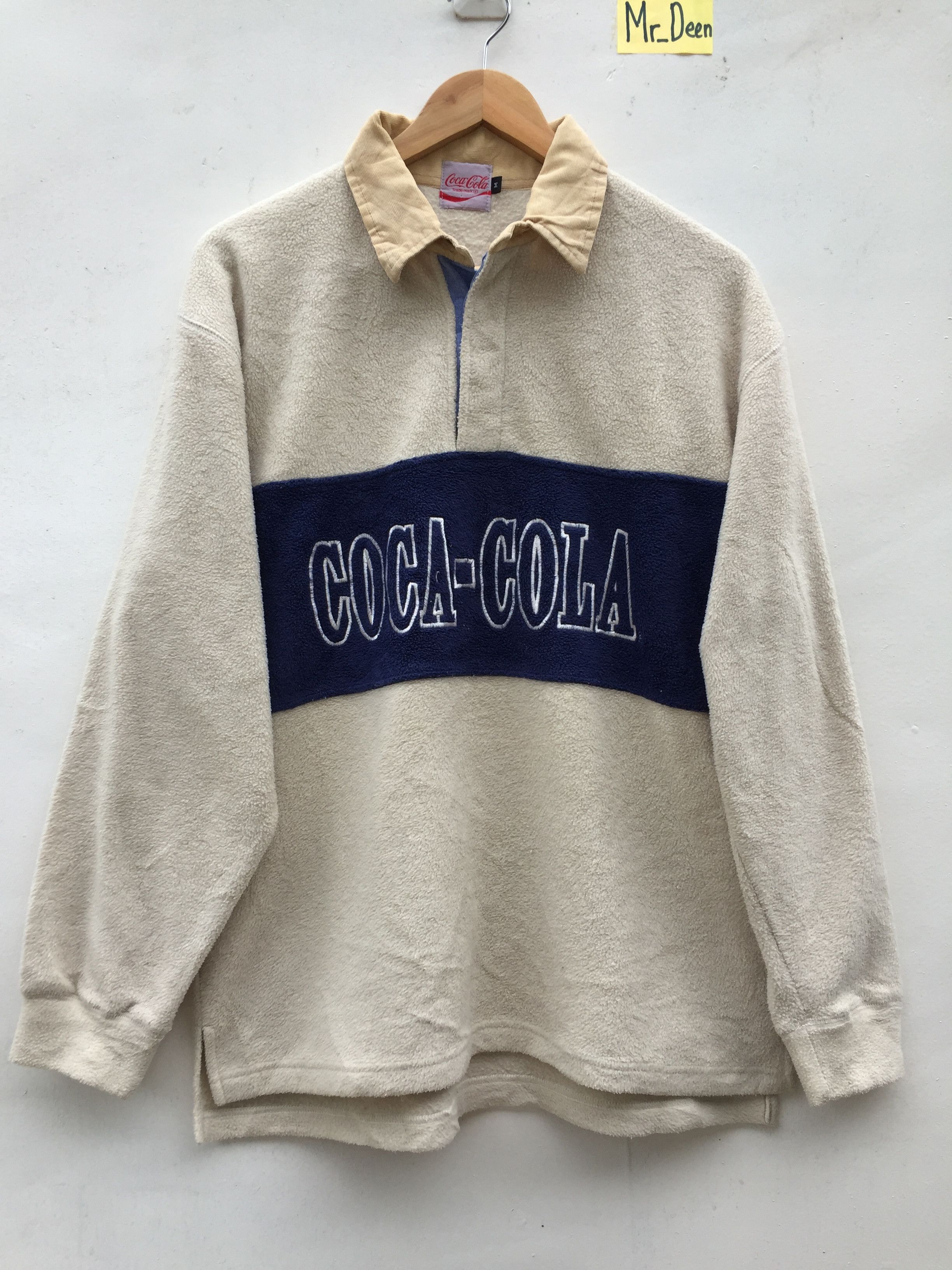 image of Coca Cola x Vintage Coca-Cola Knit Colorblocked Sweater in Light Yellow, Men's (Size Medium)