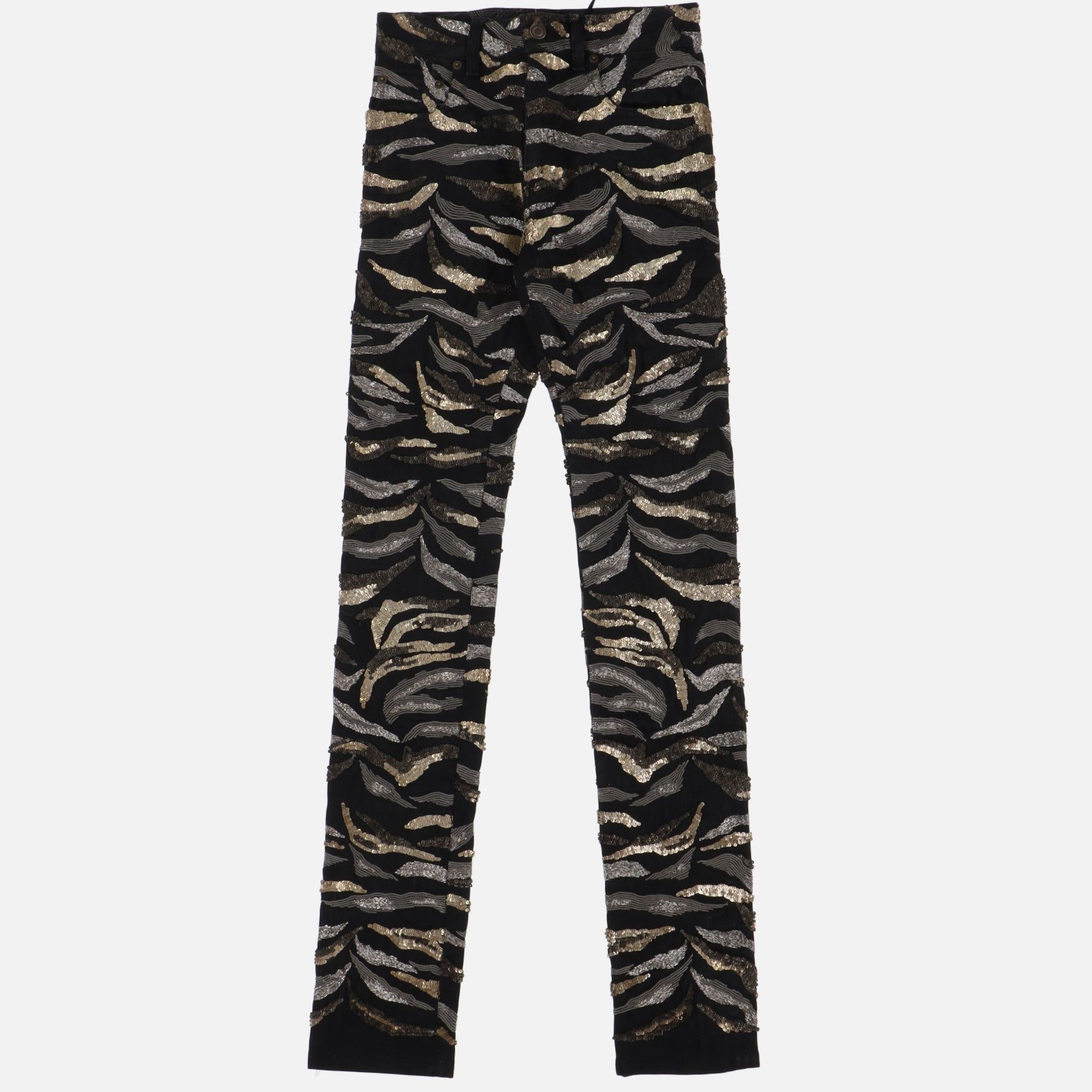 image of Saint Laurent Paris 1 Of 1 Metallic Tiger Embellished Jeans in Black, Men's (Size 26)