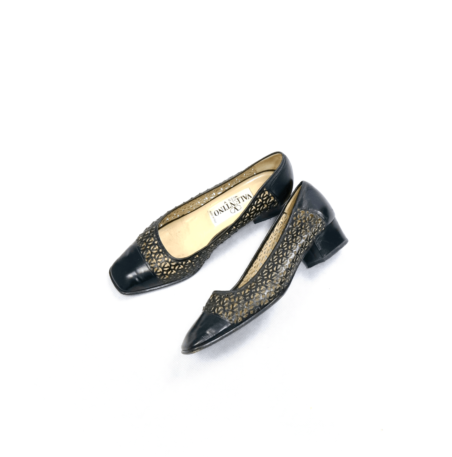 Valentino 2000s Leather Monogram Classic Kitten Heel Shoes Size US 5 / EU 37 - 1 Thumbnail