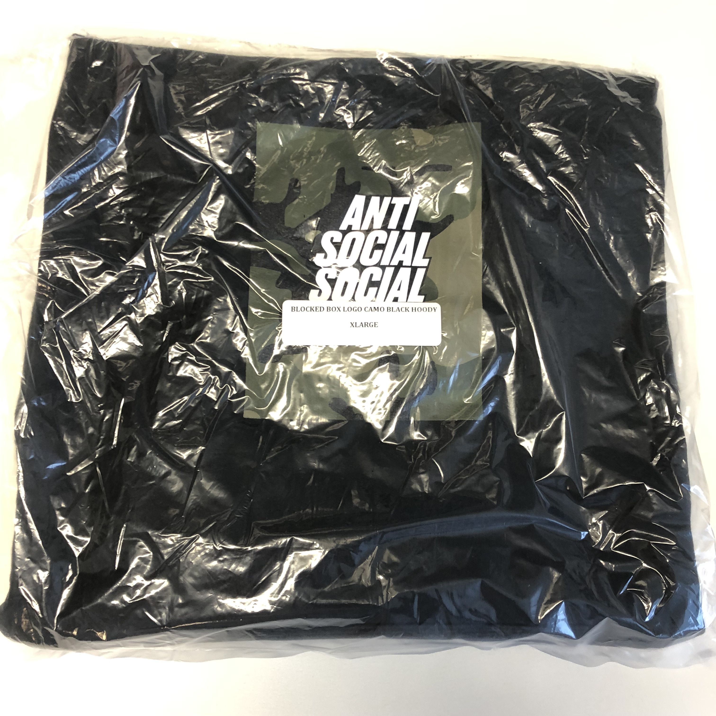 image of Anti Social Social Club Ds White Assc Camo Box Logo Black Hoodie Hoody Bape Kith, Men's (Size XL)