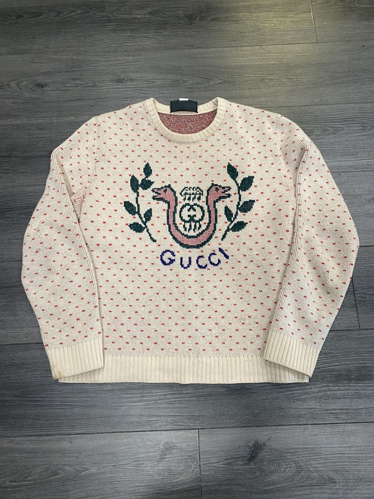GUCCI Vintage GG Monogram Sweater Top #XL Pullover Cashmere Beige