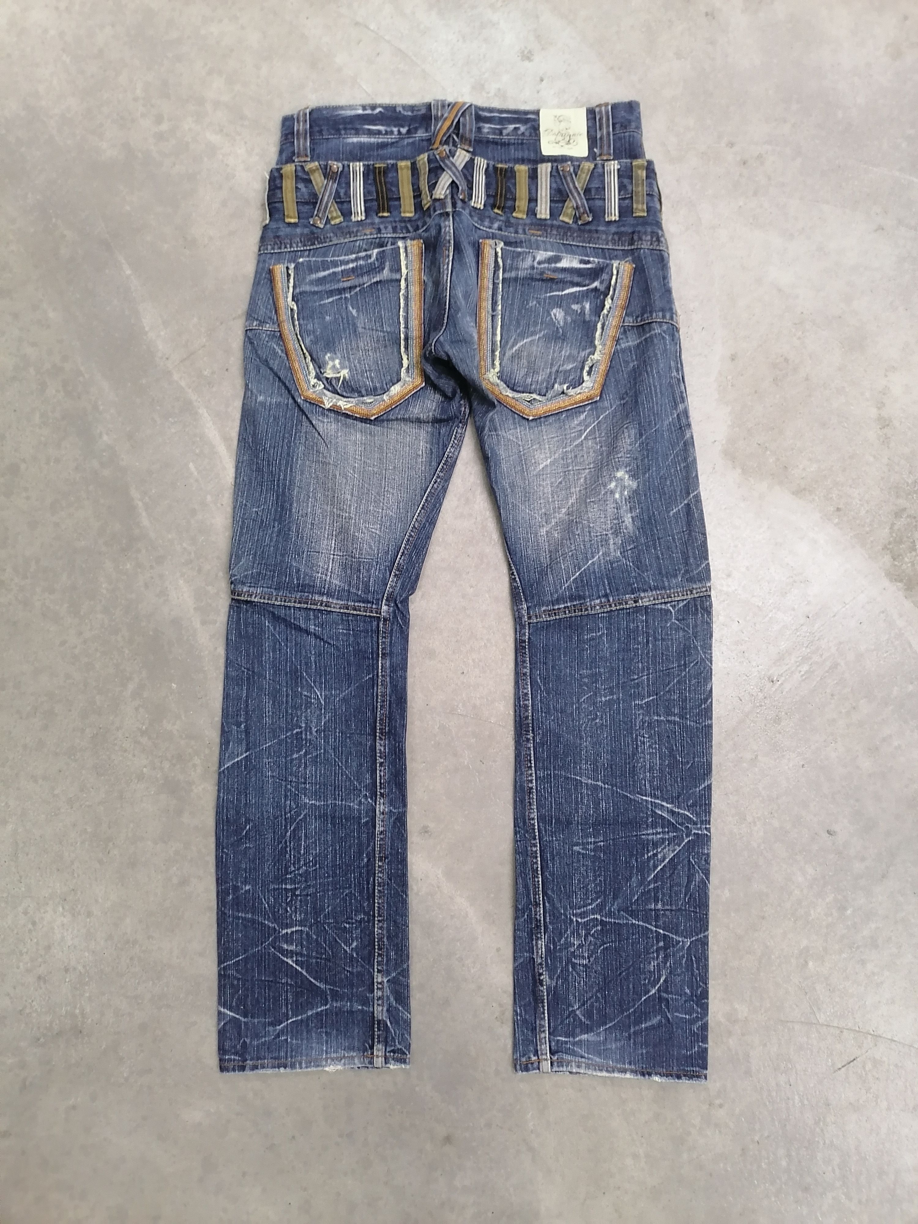 image of Avant Garde x Distressed Denim Sickkkdominate Double Waist Distressed Denim Pants in Blue Denim (Si