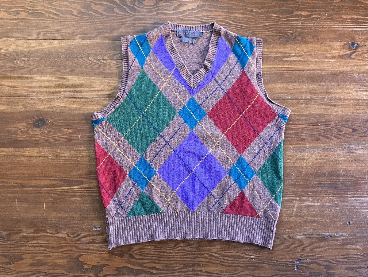 John Weitz × Vintage Vintage 90’s John Weitz Big Argyle Lambswool Sweater Vest Size US XL / EU 56 / 4 - 1 Thumbnail
