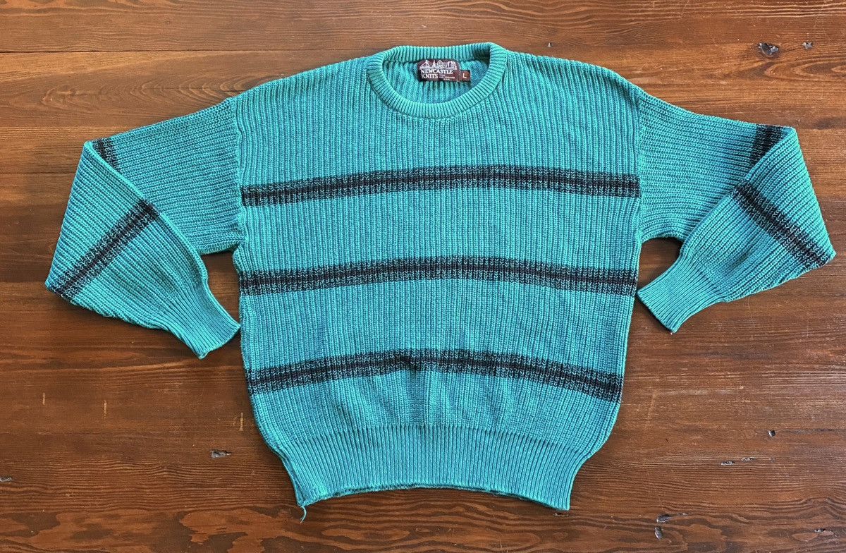 Vintage Vintage 80’s Newcastle Knits Striped Teal Sweater Size US L / EU 52-54 / 3 - 2 Thumbnail