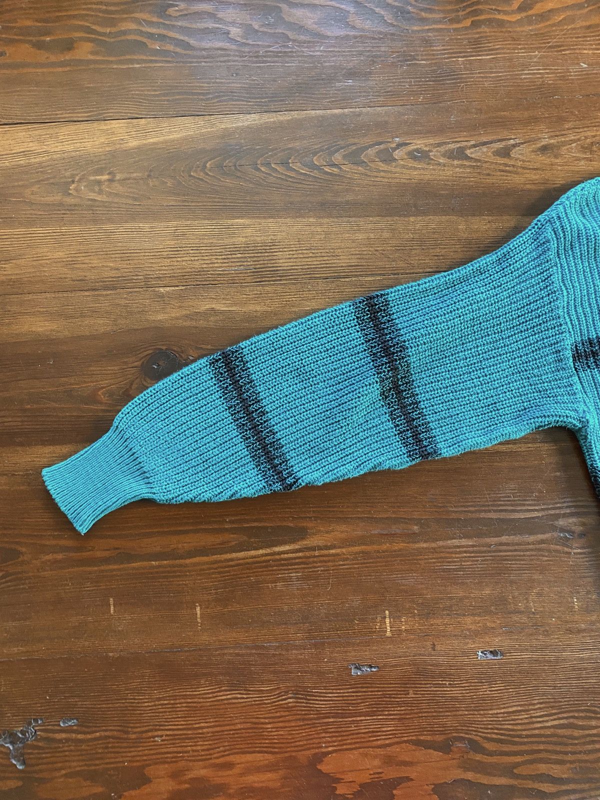 Vintage Vintage 80’s Newcastle Knits Striped Teal Sweater Size US L / EU 52-54 / 3 - 10 Thumbnail