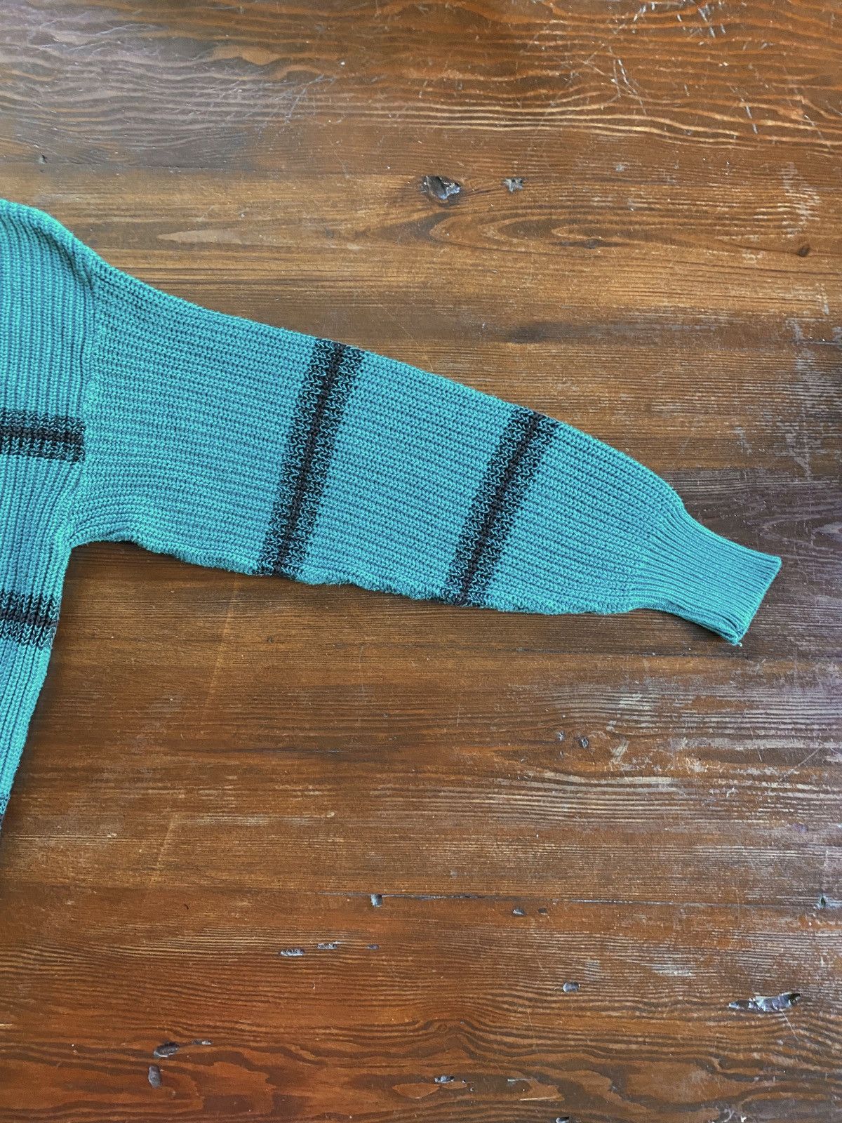 Vintage Vintage 80’s Newcastle Knits Striped Teal Sweater Size US L / EU 52-54 / 3 - 6 Thumbnail