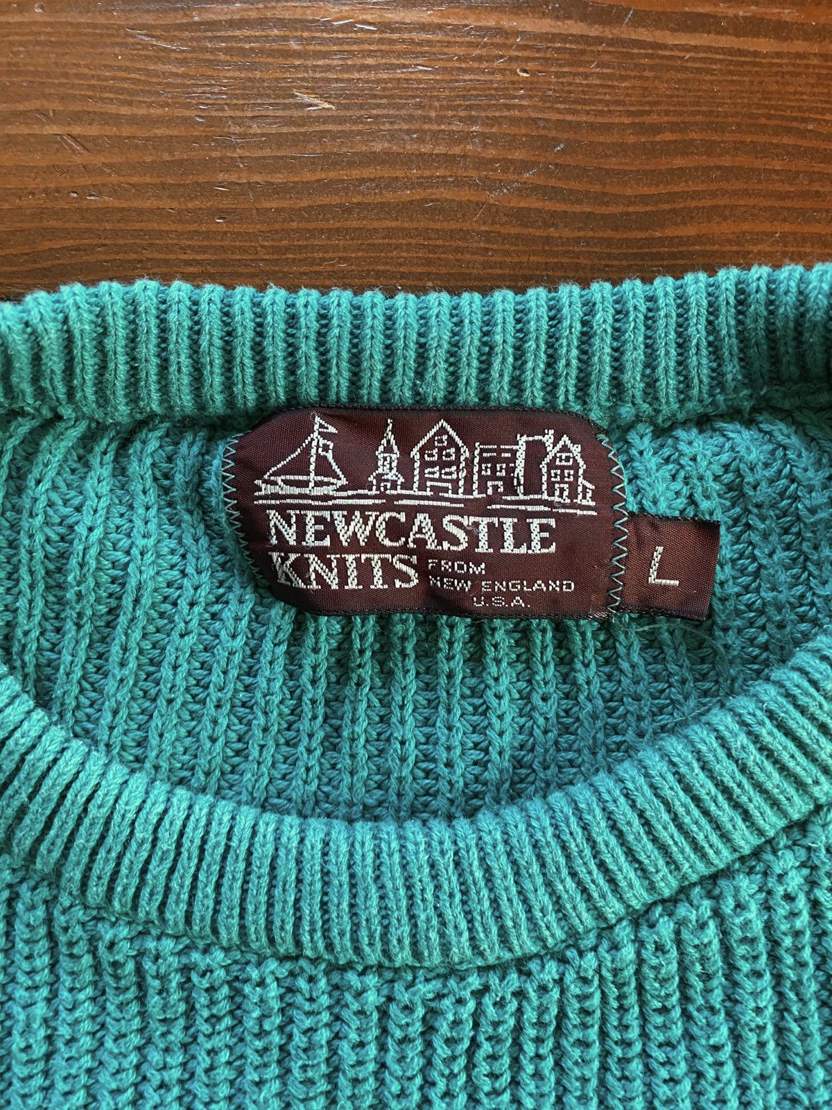 Vintage Vintage 80’s Newcastle Knits Striped Teal Sweater Size US L / EU 52-54 / 3 - 4 Thumbnail