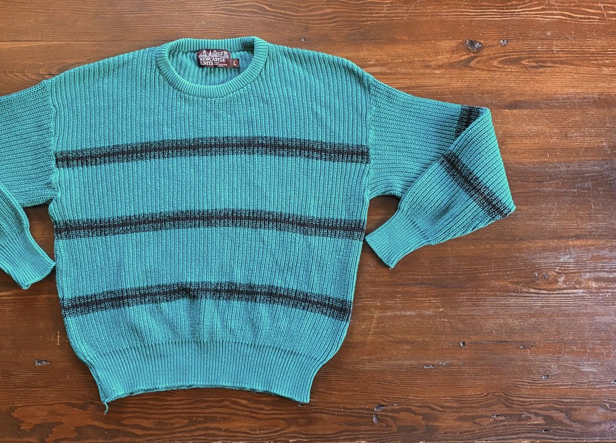 Vintage Vintage 80’s Newcastle Knits Striped Teal Sweater Size US L / EU 52-54 / 3 - 1 Thumbnail