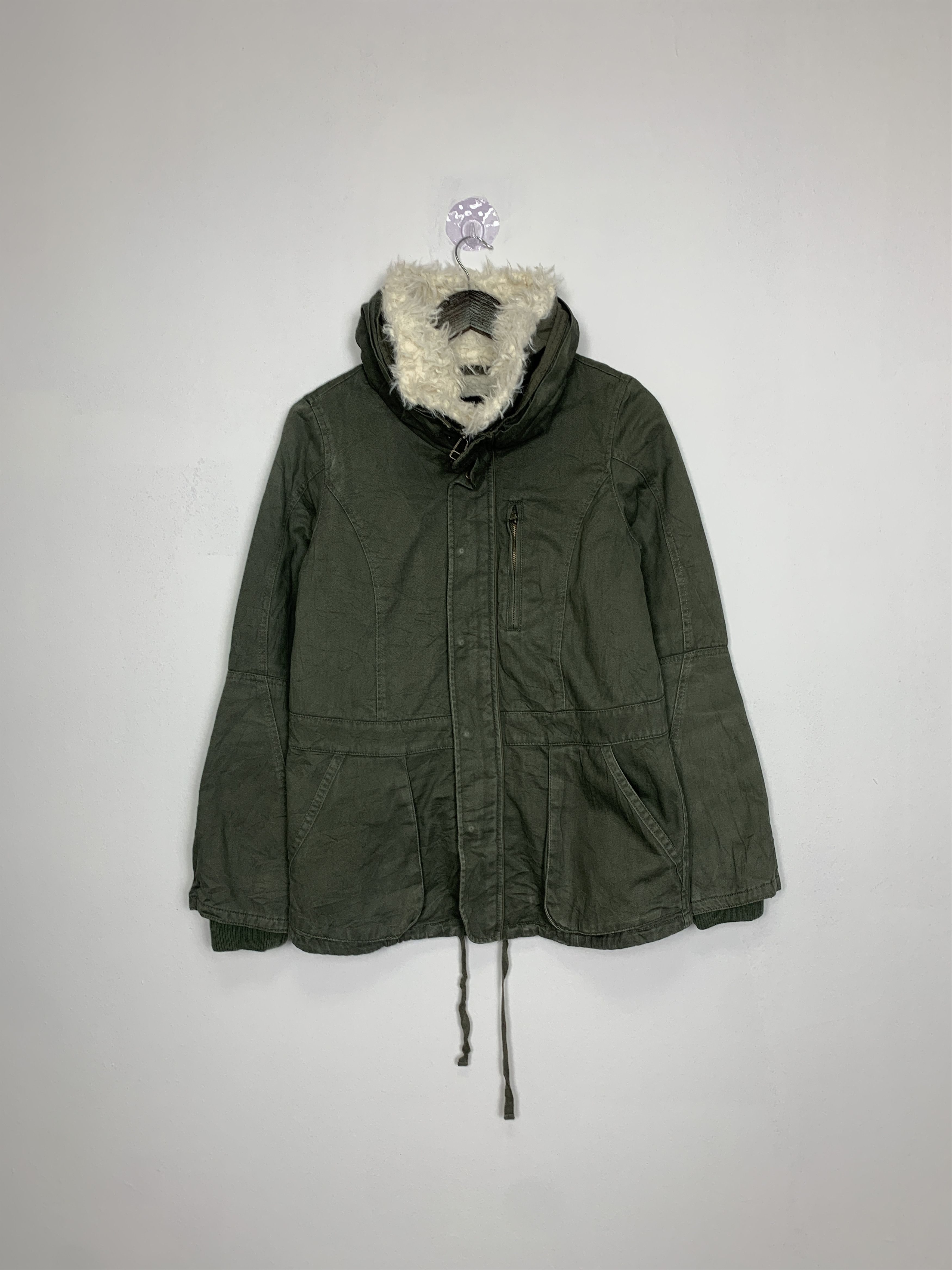 image of Vintage Azul By Moussy Cotton Military Multi Sherpa Lining in Military Green, Men's (Size Small)