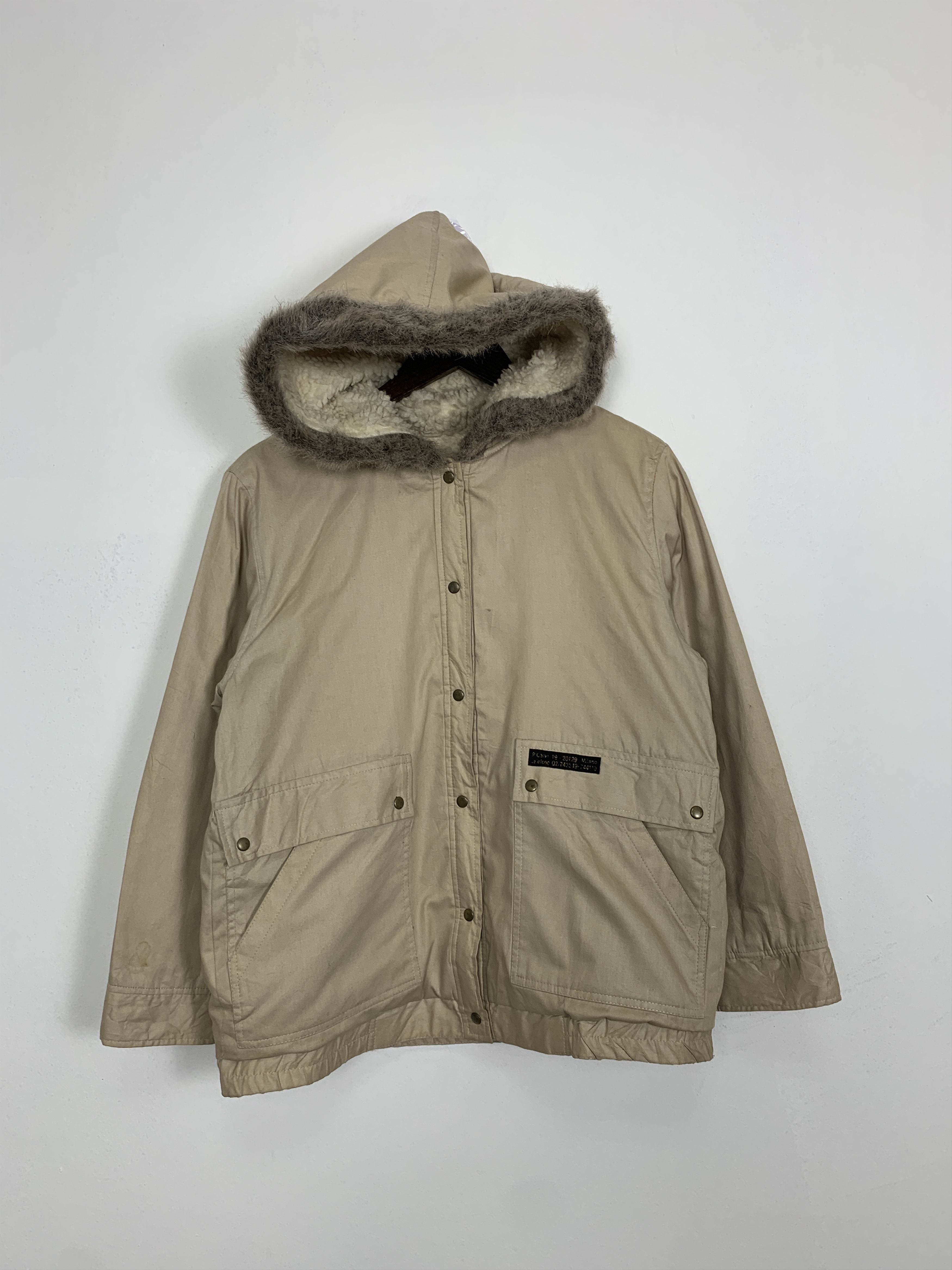 image of Vintage Sherpa Lining Hoodie Jacket in Khaki, Men's (Size Small)