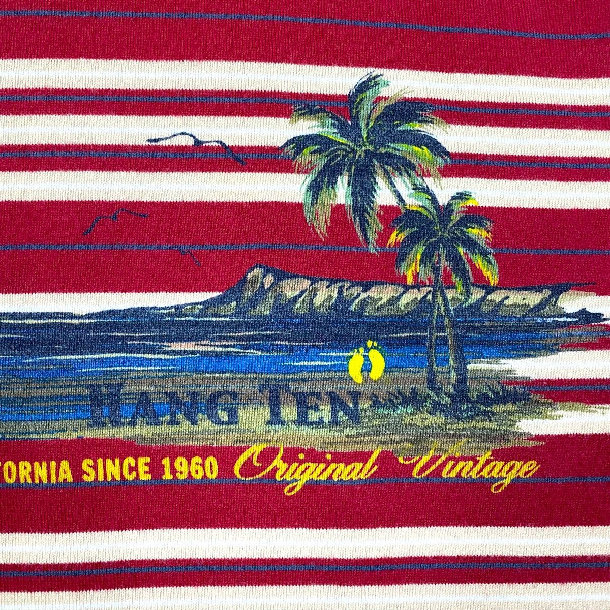 Hang Ten × Vintage Vintage 90's HANG TEN Surfers Graphic Red Striped Surf Tee Size US XL / EU 56 / 4 - 4 Thumbnail