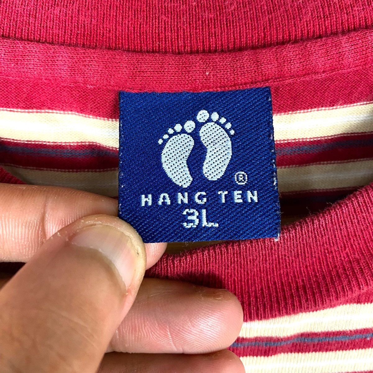 Hang Ten × Vintage Vintage 90's HANG TEN Surfers Graphic Red Striped Surf Tee Size US XL / EU 56 / 4 - 8 Thumbnail