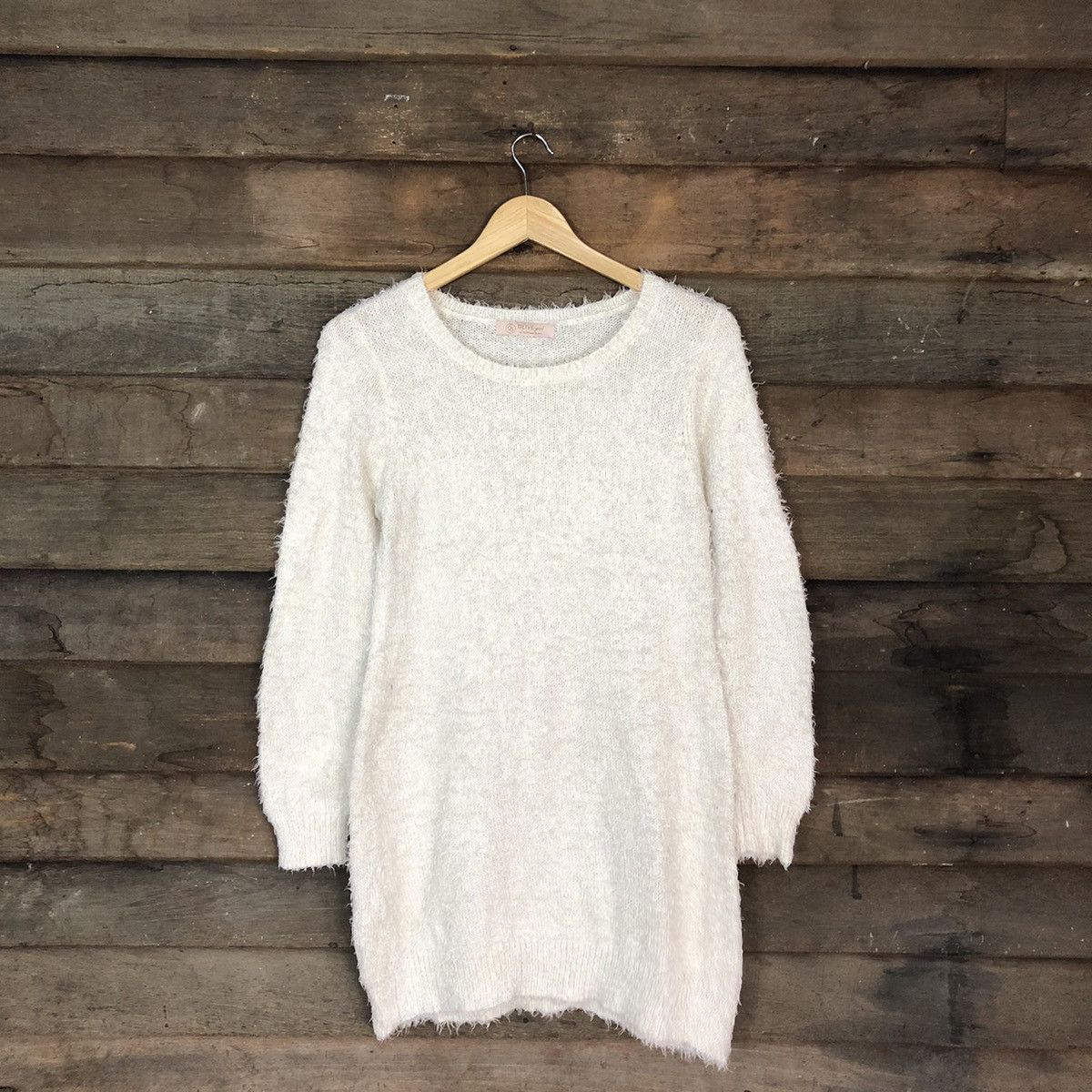 image of Homespun Knitwear x Vintage Olive Girl White Mohair Shag Shaggy Knitwear C1175, Women's (Size Mediu
