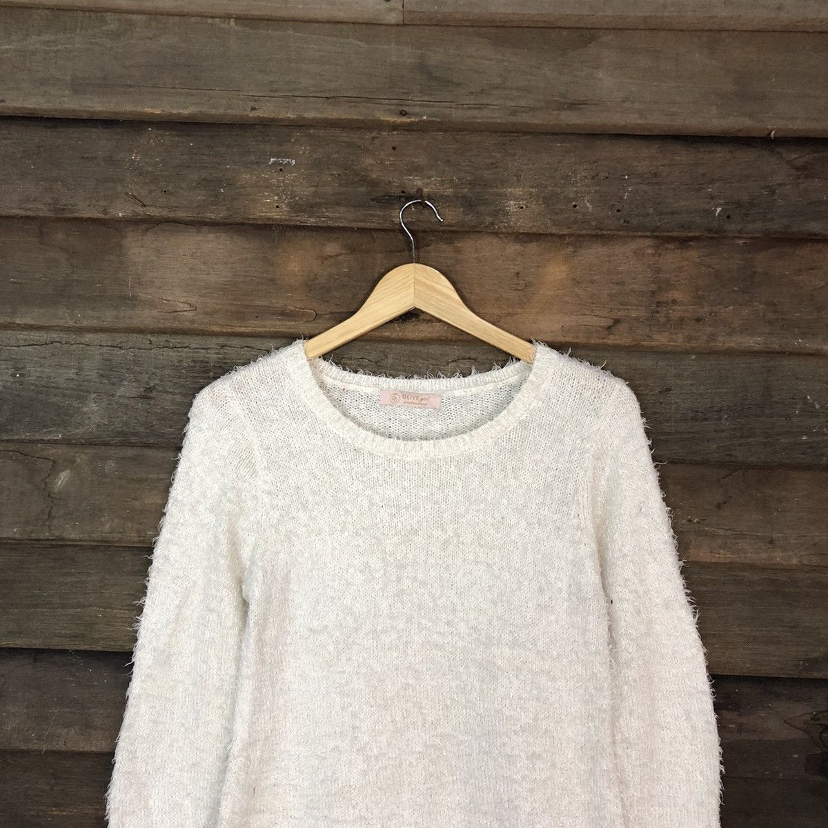 Homespun Knitwear D Olive Girl White Mohair Shag Shaggy Knitwear #c1175 Size M / US 6-8 / IT 42-44 - 2 Thumbnail