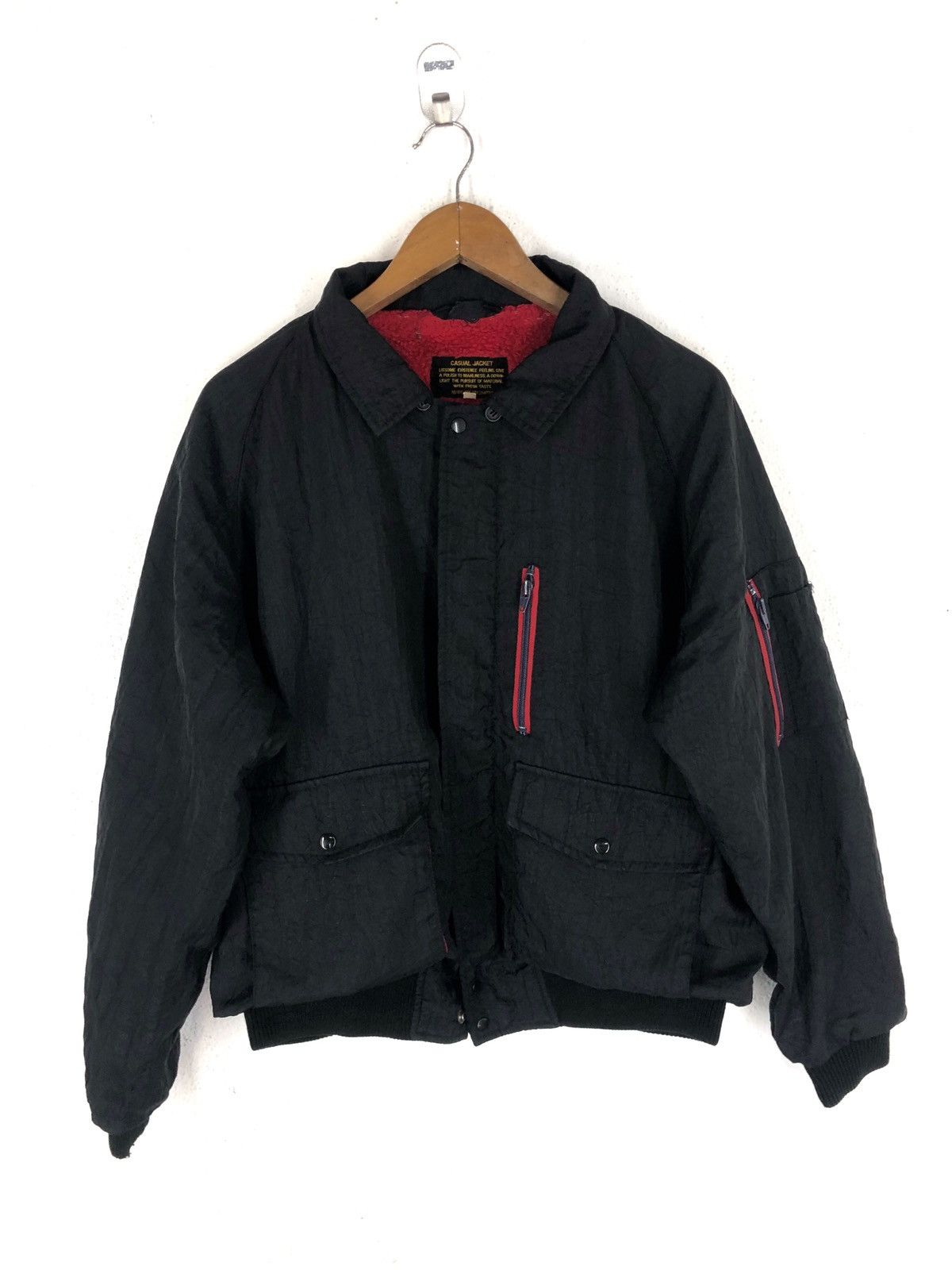 Japanese Brand × Vintage Vintage Valiantas Black Bomber Jacket with Red Fleece Lining Size US L / EU 52-54 / 3 - 1 Thumbnail