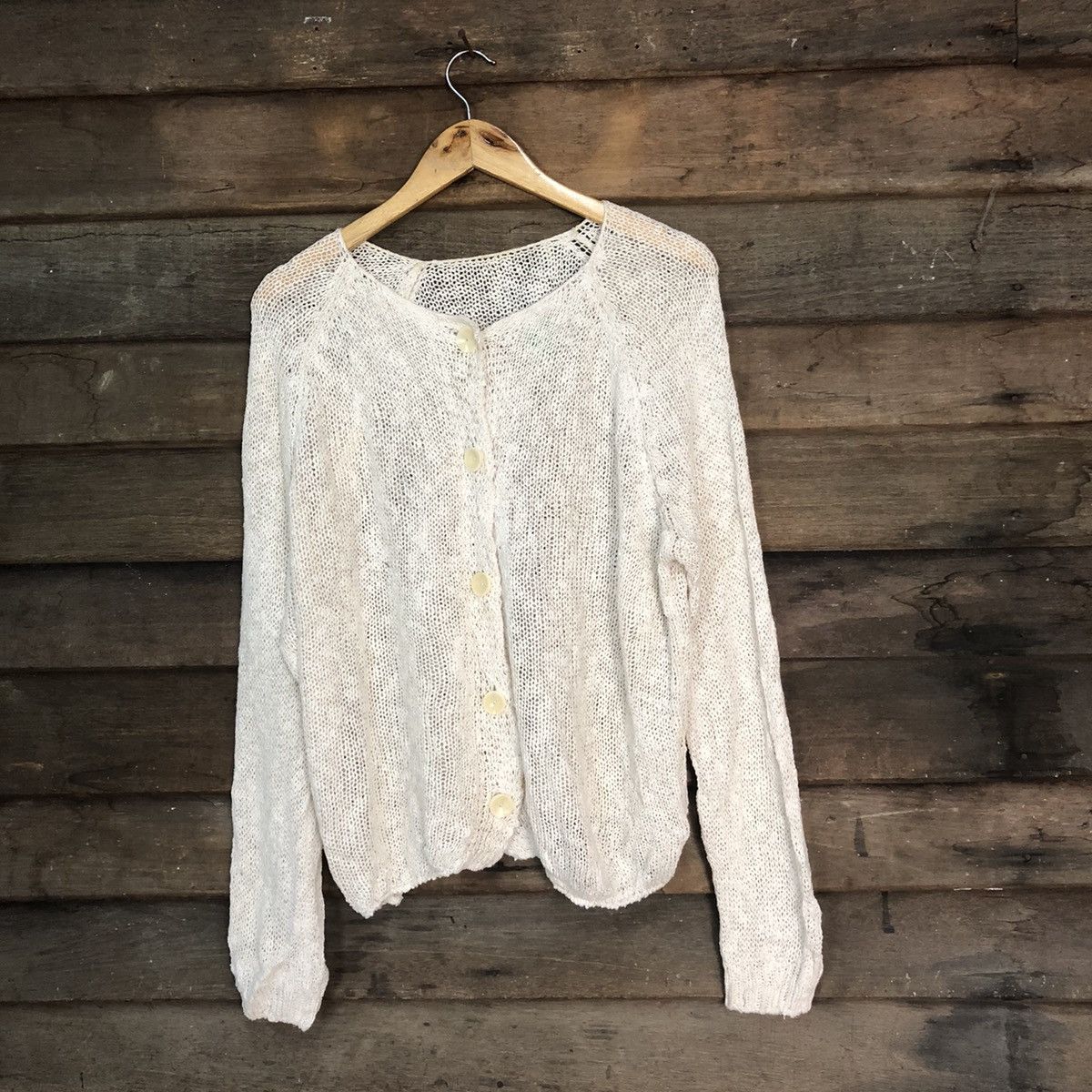 Vintage Japan Mesh Net Crochet White Cardigan Knitwear #7173 Size US L / EU 52-54 / 3 - 1 Thumbnail