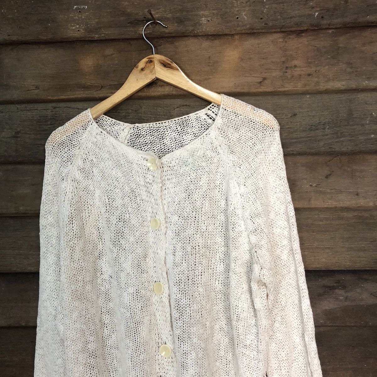 Vintage Japan Mesh Net Crochet White Cardigan Knitwear #7173 Size US L / EU 52-54 / 3 - 2 Thumbnail