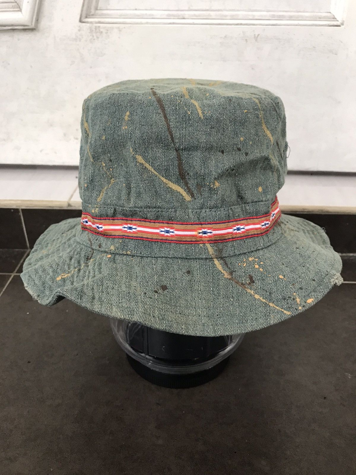 image of Distressed Denim x Navajo Unbrand Navajo Distressed Painter Sick Dope Bucket Hat in Light Wash Blue