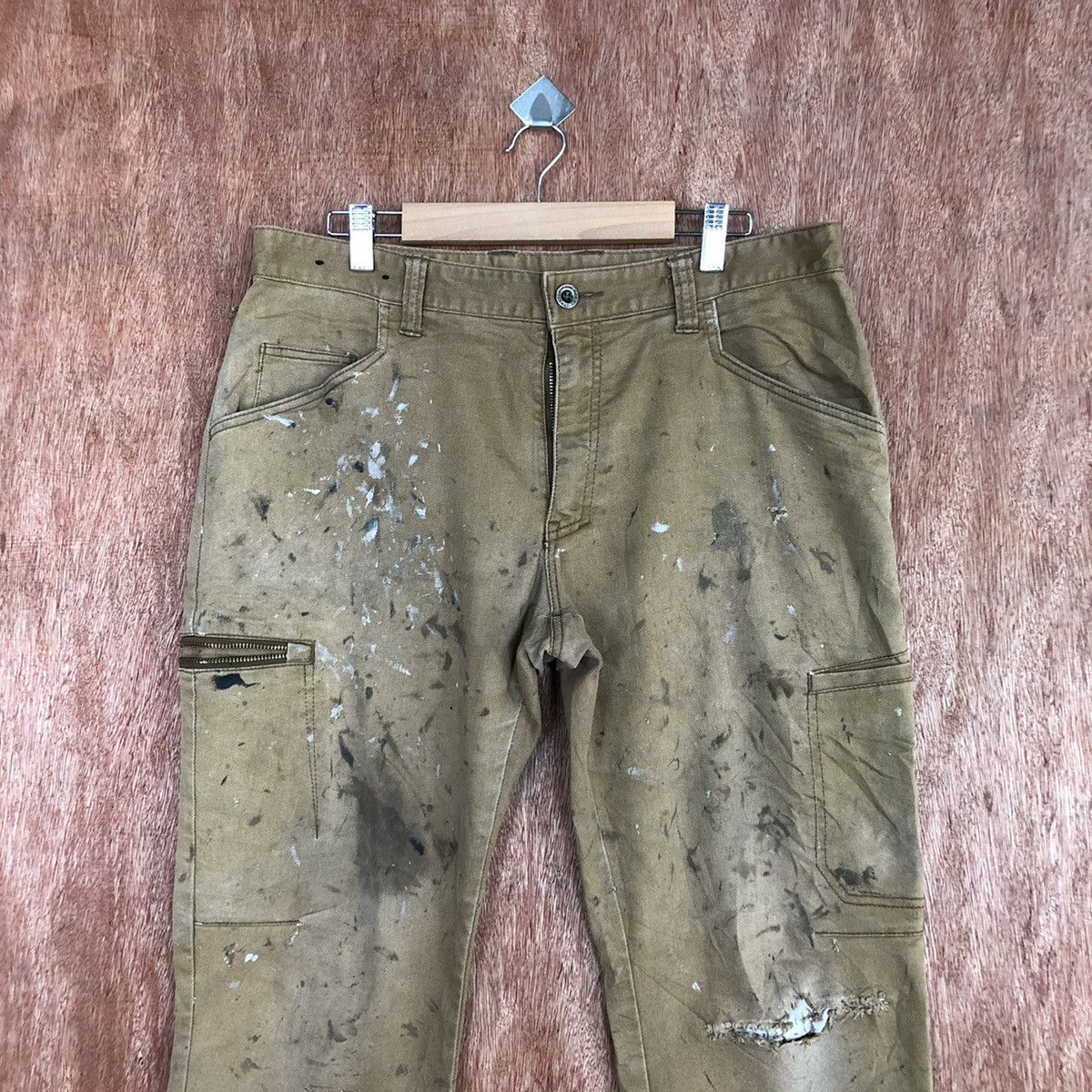 Japanese Brand DLL Fine Assists paint Brown Multipocket Cargo Pants #c894 Size US 35 - 2 Thumbnail