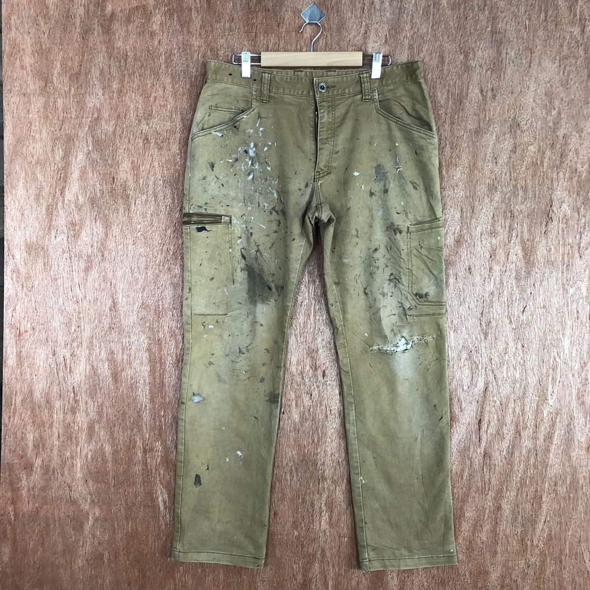 Japanese Brand DLL Fine Assists paint Brown Multipocket Cargo Pants #c894 Size US 35 - 1 Thumbnail