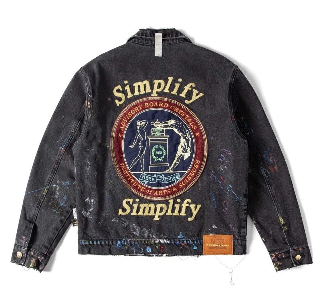 image of Advisory Board Crystals x Guess Black Denim Paint Jacket Medium Jean Abc? Artist Recluse, Men's