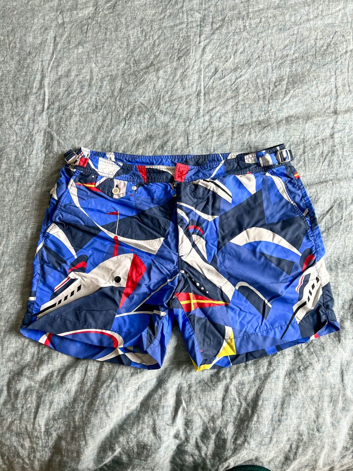 595USD Yacht Pattern Print Almafi Swim Trunks Board Shorts