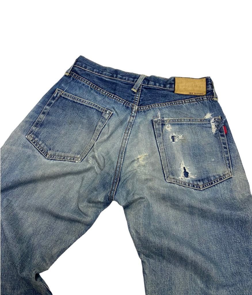 Kapital VINTAGE RED SELVEDGE JAPAN DISTRESSED DENIM SELVEDGE PANTS Size US 29 - 7 Thumbnail