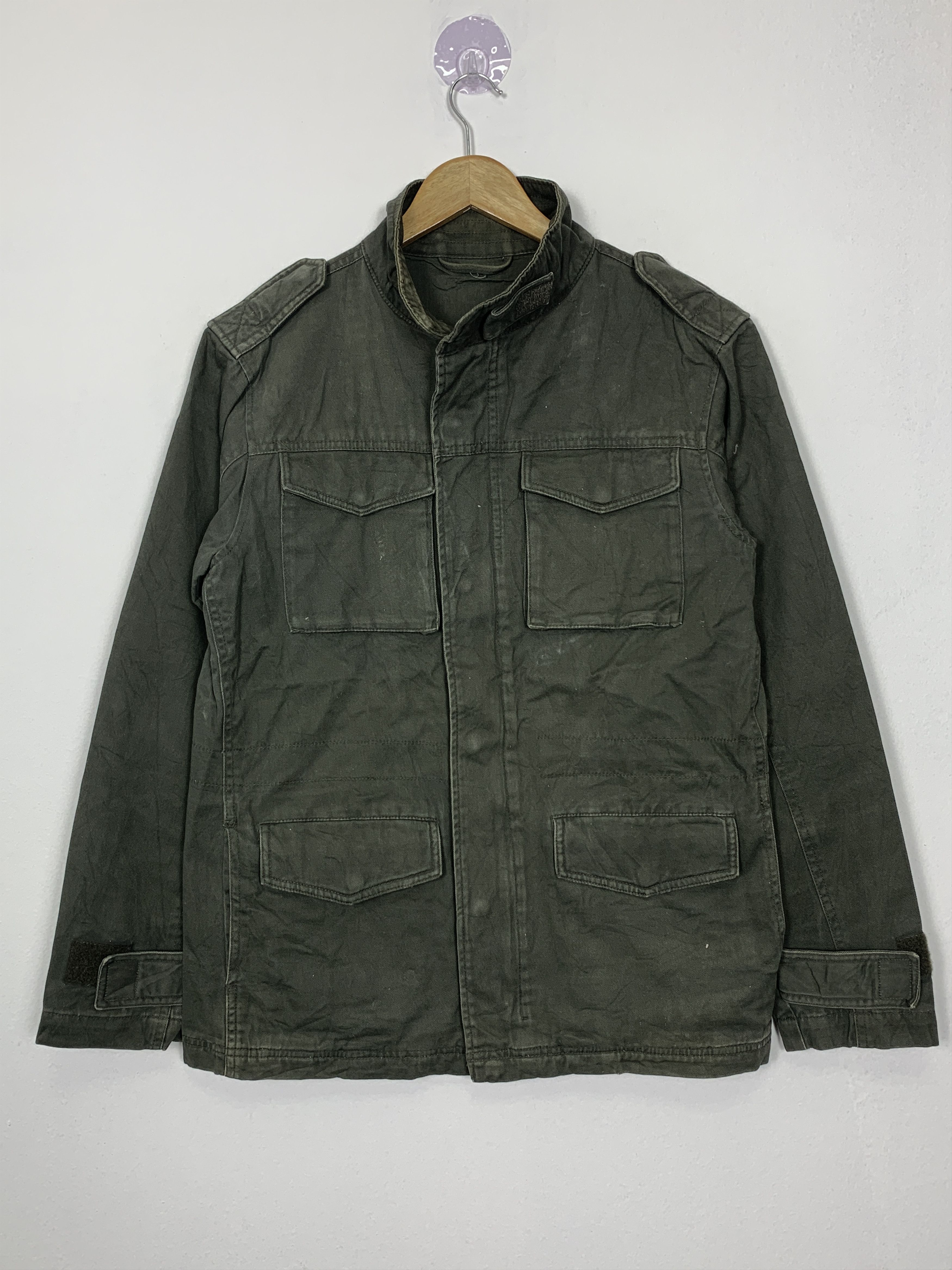 image of Rugged Gu Multi Pocket Zip Up Military Jacket in Miltary Green, Men's (Size Small)