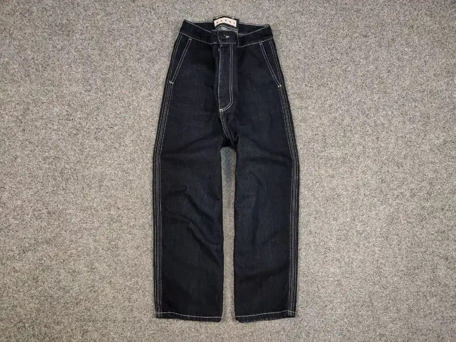 image of Designer Marni Commessa Cropped Jeans Baggy Blue Denim Women Pants (Size 30)