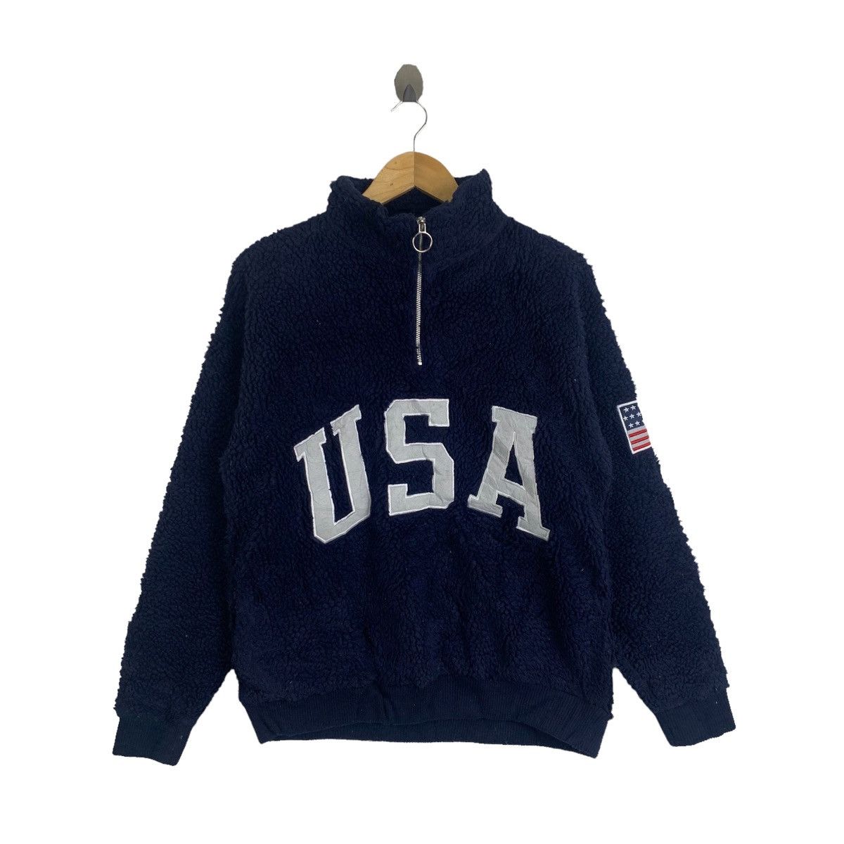 Vintage USA Flag Big Logo Embroidery Fleece Half Zipper Sweatshirt Size US M / EU 48-50 / 2 - 1 Thumbnail