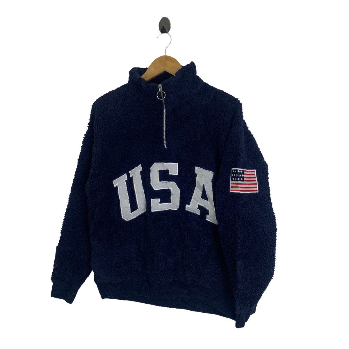 Vintage USA Flag Big Logo Embroidery Fleece Half Zipper Sweatshirt Size US M / EU 48-50 / 2 - 3 Thumbnail