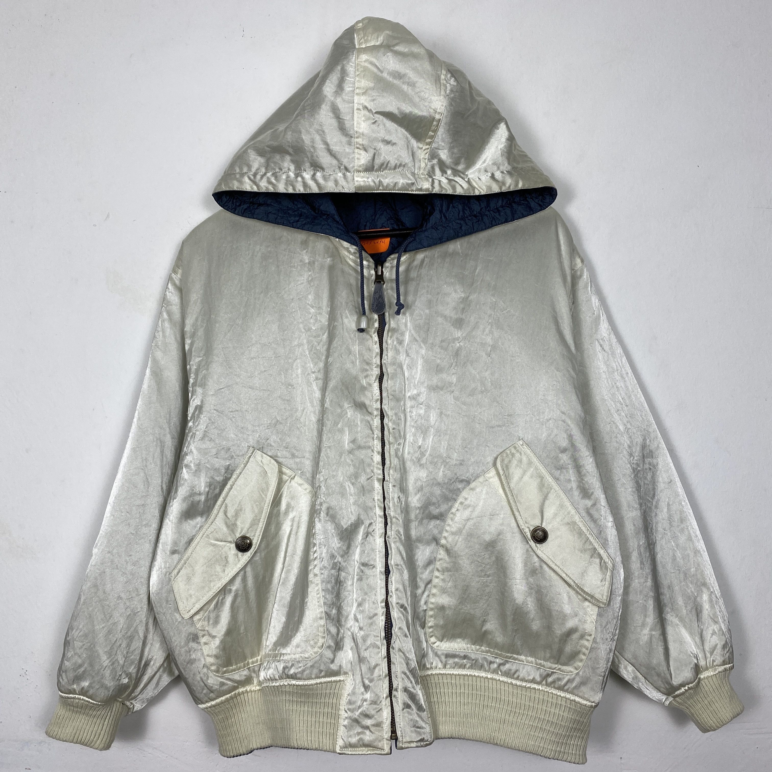 image of Vintage Il Suffit Reversible Hoodie Bomber Jacket in Blue Gray, Men's (Size Medium)