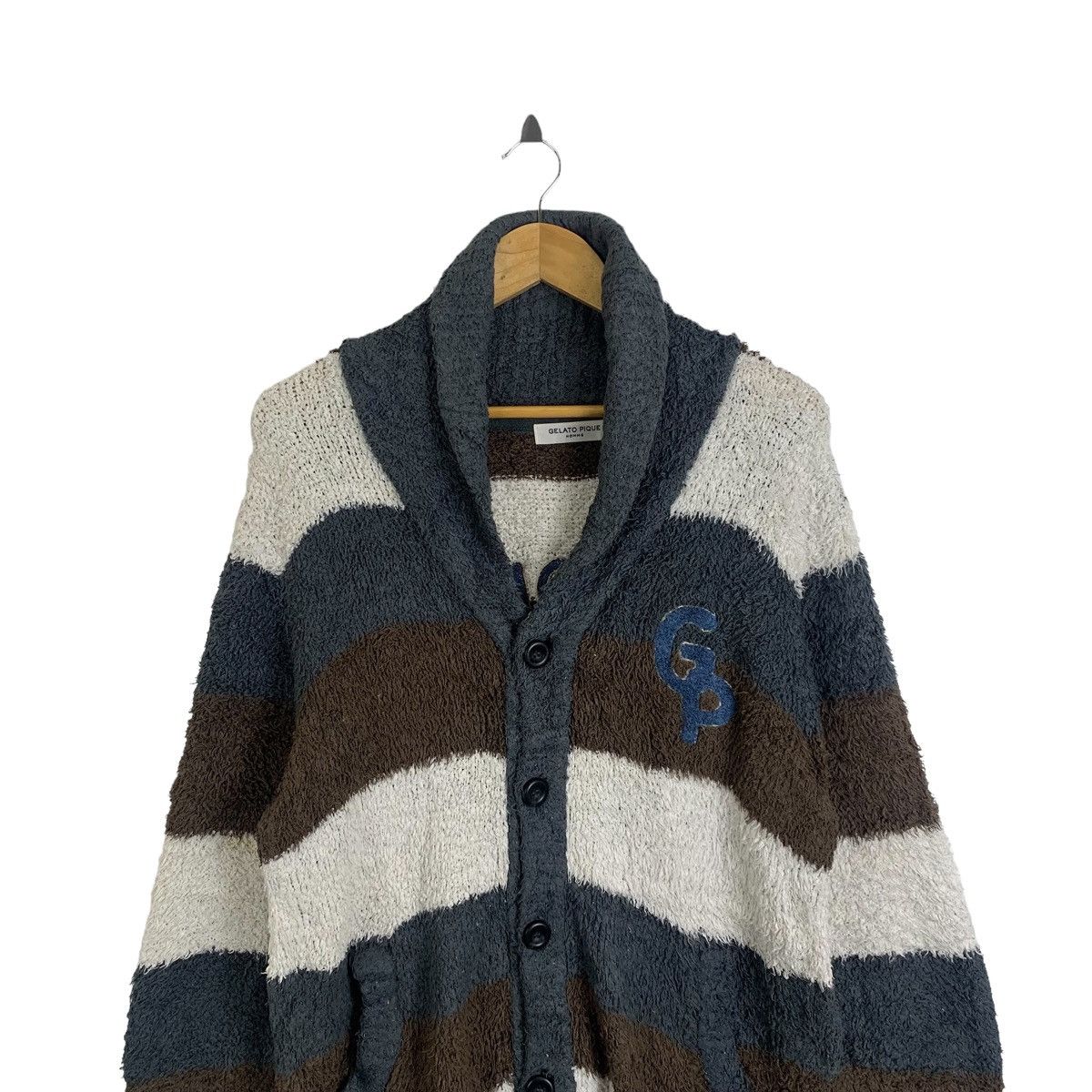Japanese Brand × Vintage Vintage GELATO PIQUE Homme Big Logo Stripe Fleece Cardigans Size L / US 10 / IT 46 - 5 Thumbnail
