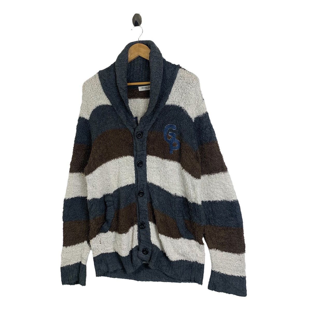 Japanese Brand × Vintage Vintage GELATO PIQUE Homme Big Logo Stripe Fleece Cardigans Size L / US 10 / IT 46 - 4 Thumbnail