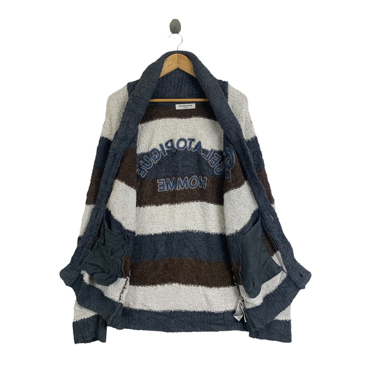 Japanese Brand × Vintage Vintage GELATO PIQUE Homme Big Logo Stripe Fleece Cardigans Size L / US 10 / IT 46 - 3 Thumbnail