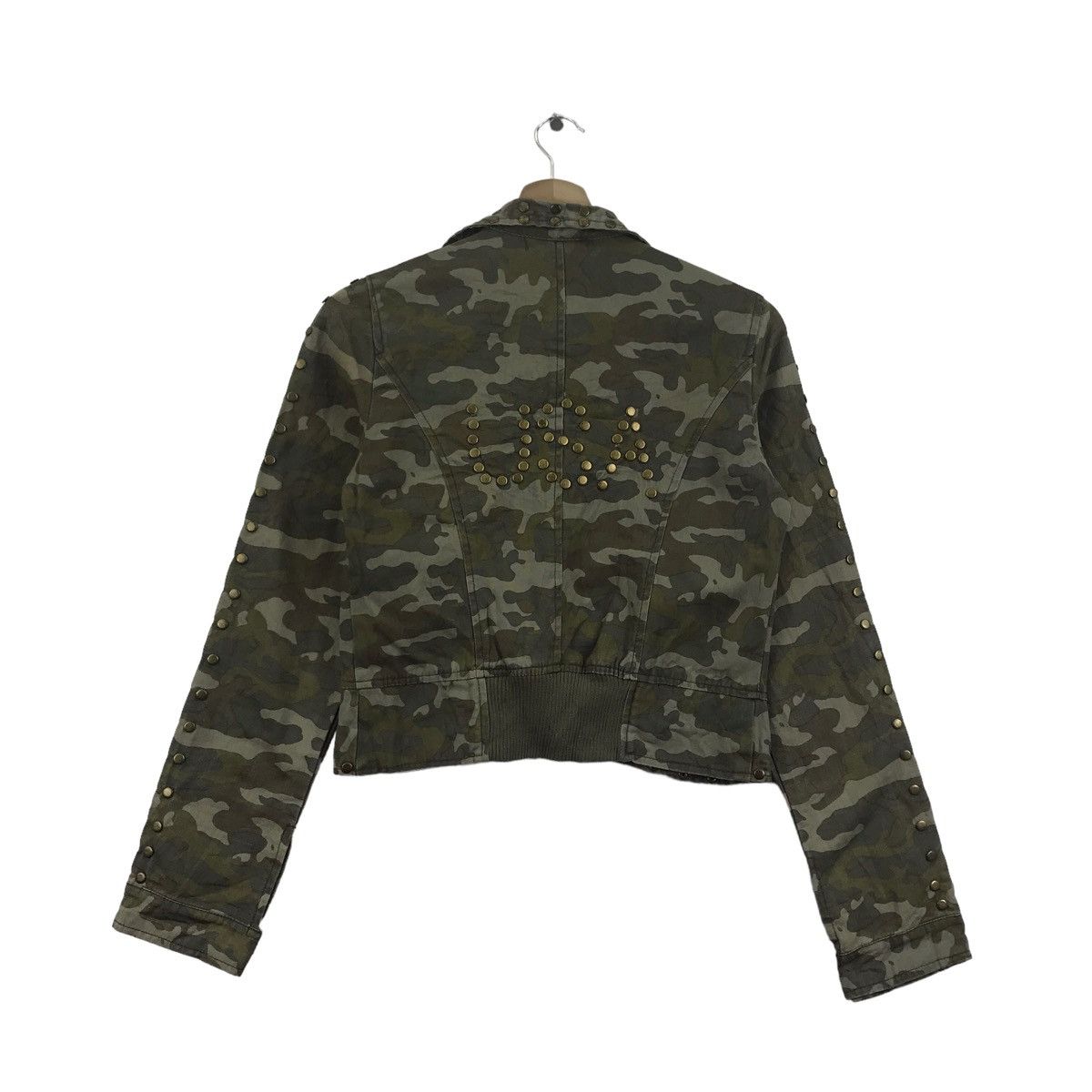 Vintage BANANA USA Spikes Style Green Camouflage Short Blazer Size L / US 10 / IT 46 - 6 Thumbnail