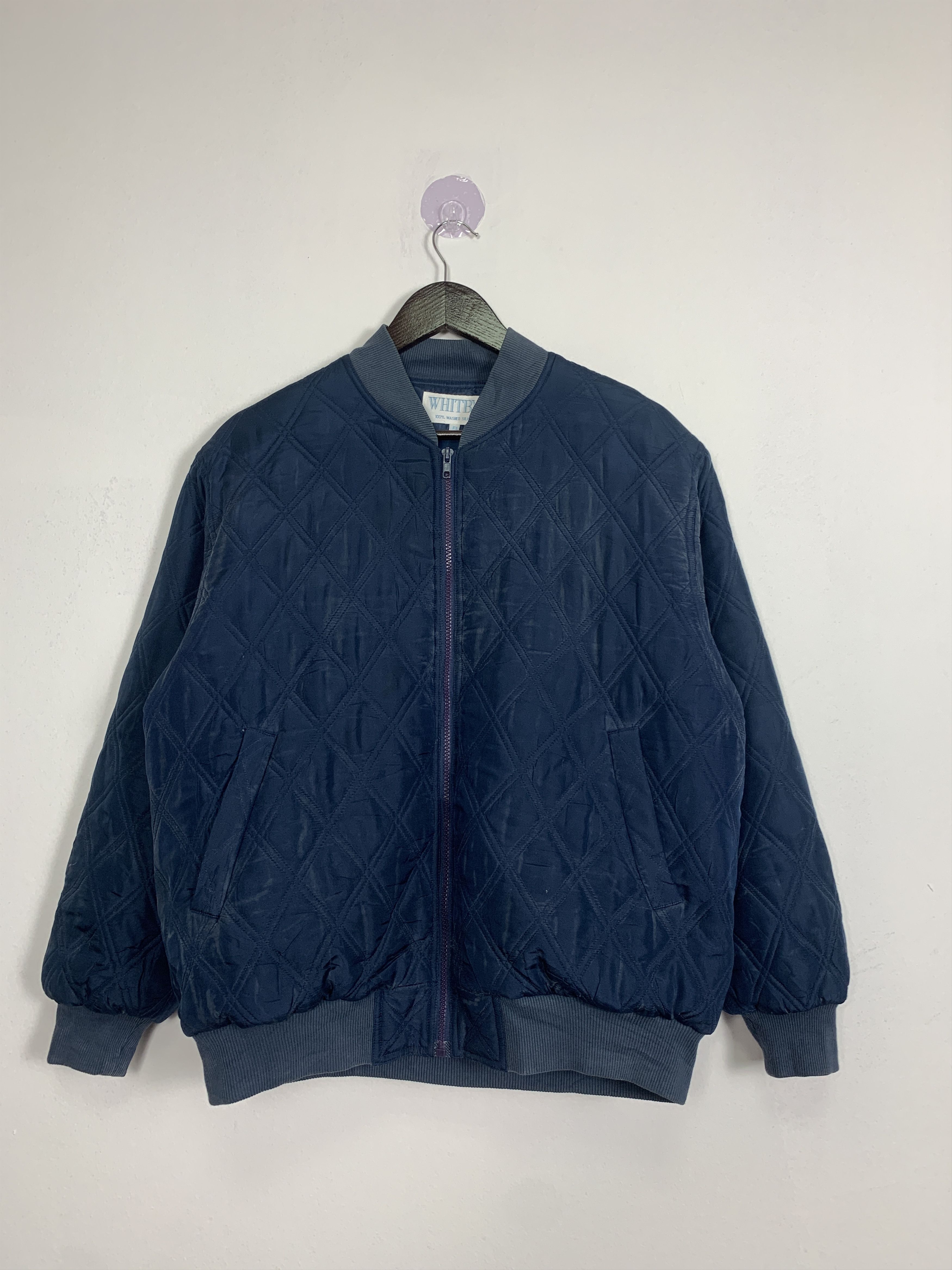 image of Vintage Whitby Quilted Bombers Jacket in Dark Blue, Men's (Size Medium)